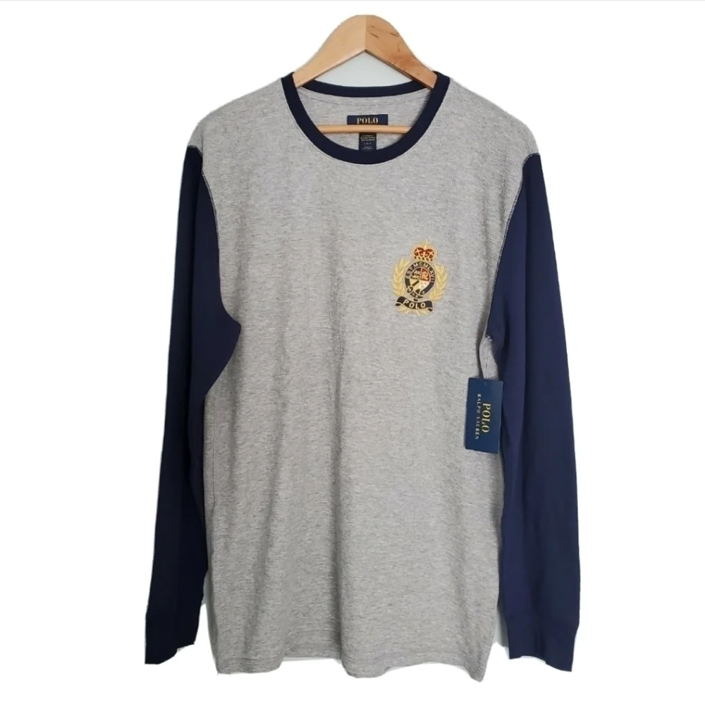 NEW Polo Ralph Lauren Logo Crest Gray Pajama Shirt